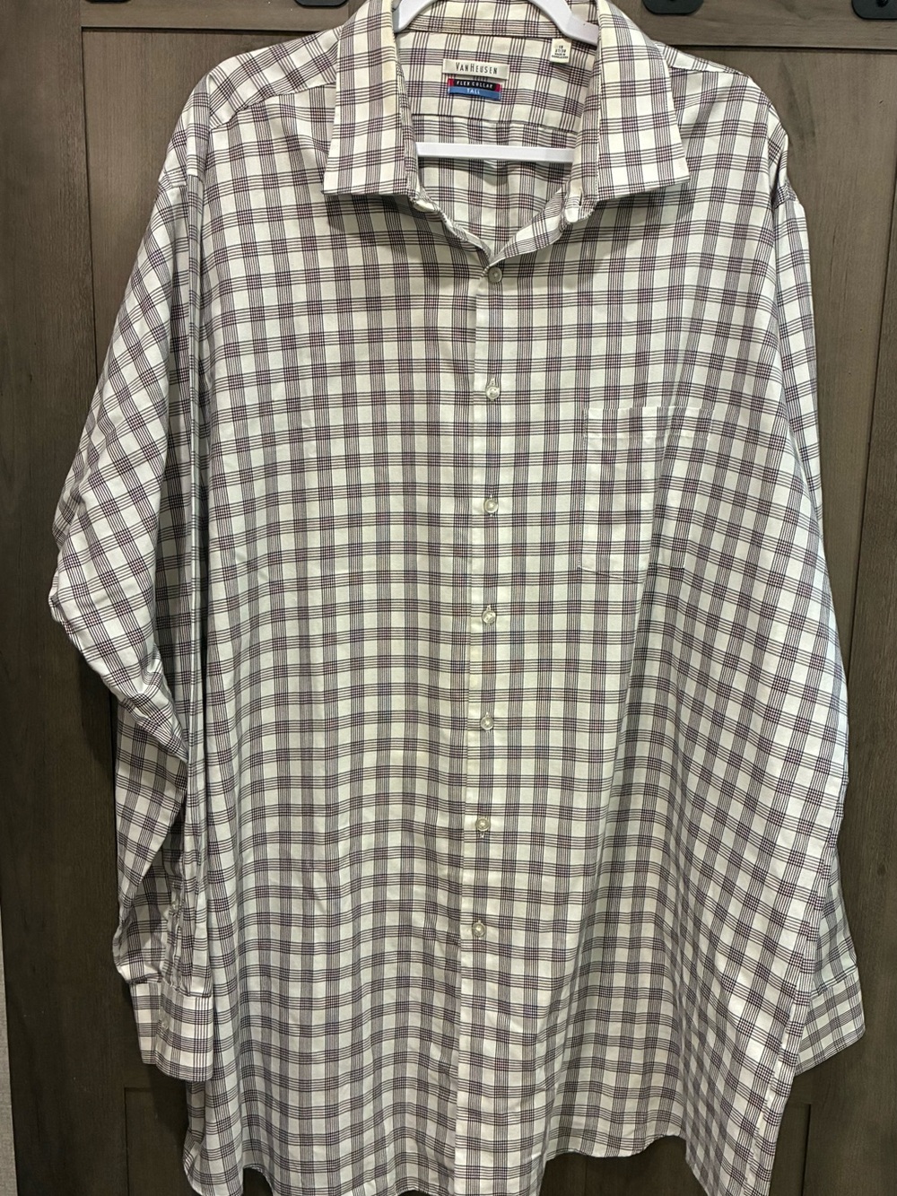 Van Heusen Men’s White and Light Purple Plaid Dress Shirt